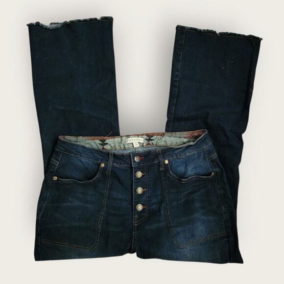 Frye And Co. Jeans Women's Sz 12 32x26*Short Dark Wash Button Fly Bootcut Faded - Picture 3 of 7